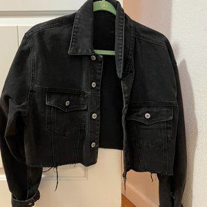 brandy melville black crop jean jacket